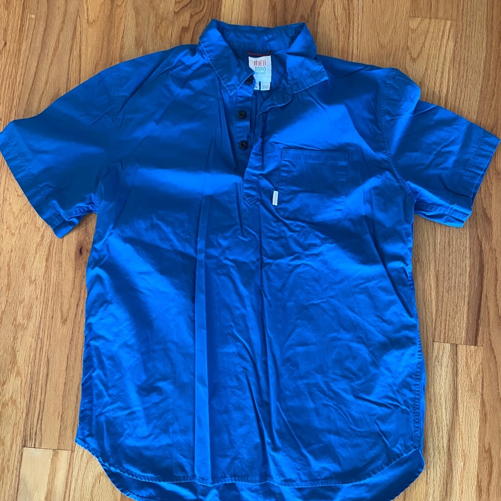 Topo designs blue button up shirt XL